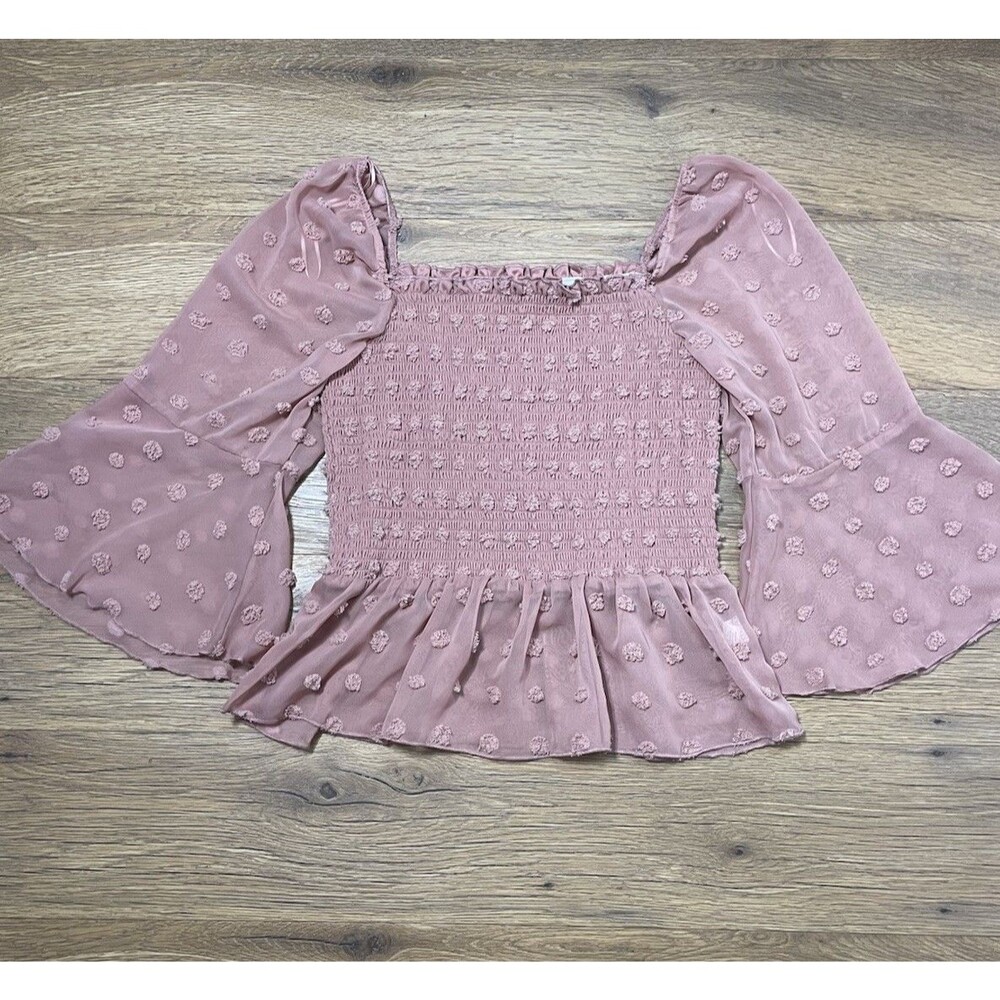 London Rose XL Chic, Mesh Long Sleeve Shirred Dots Square Neck Whimsycore Fairy